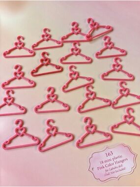 163, 18 Mini Plastic Pink Hangers for Labubu Doll(Clothes and Doll Not Included)